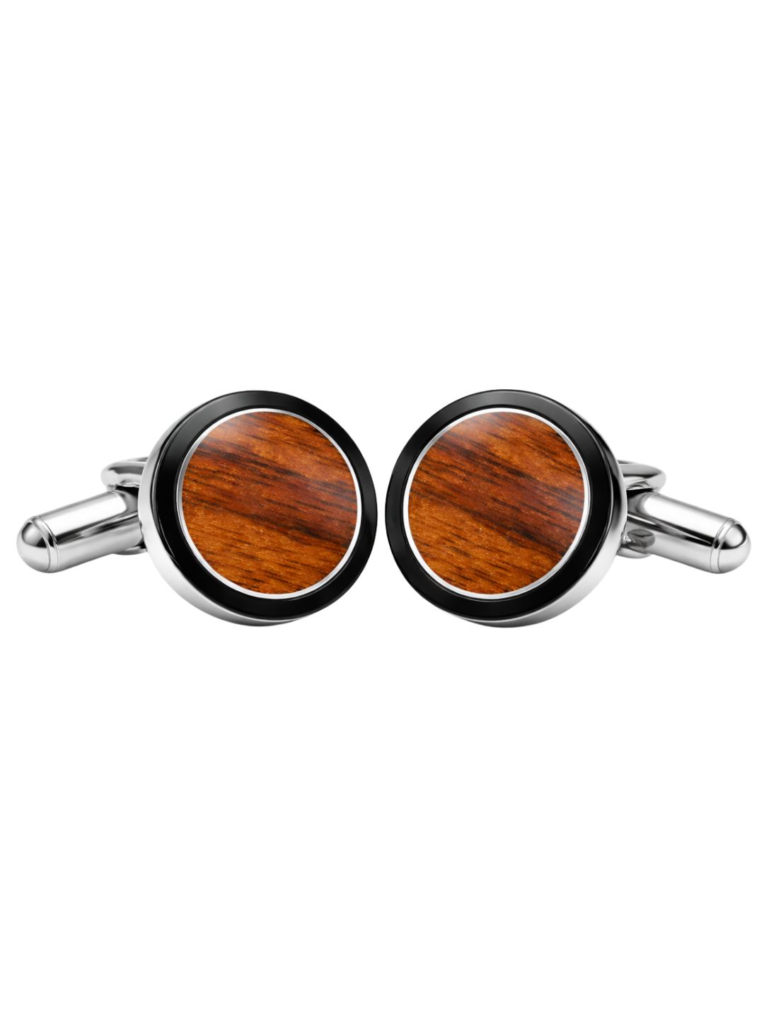 Silver Cufflinks with Natural Wood Grain Center