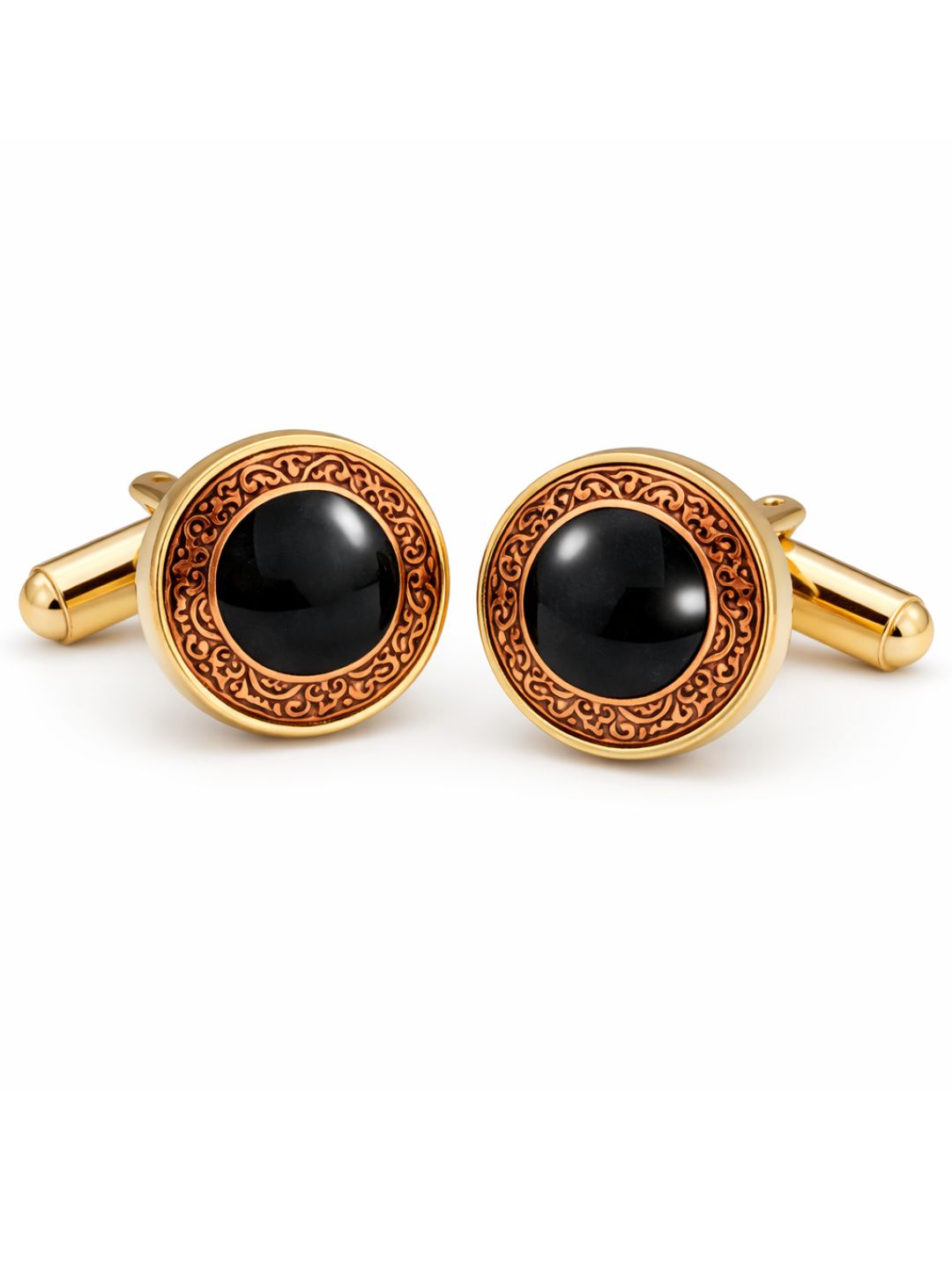 Royal Black Stone Cufflinks in Gold Finish