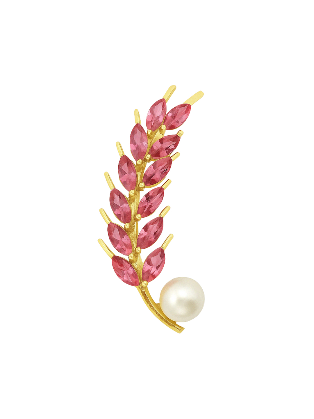 Pink Crystal Leaf Brooch with Pearl Detail